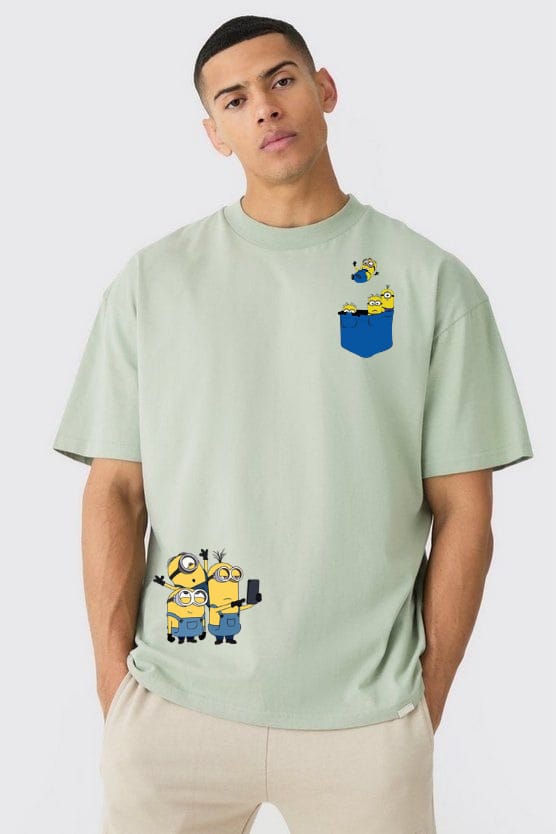Minions Drop shoulders Tee Sage Green pure cotton